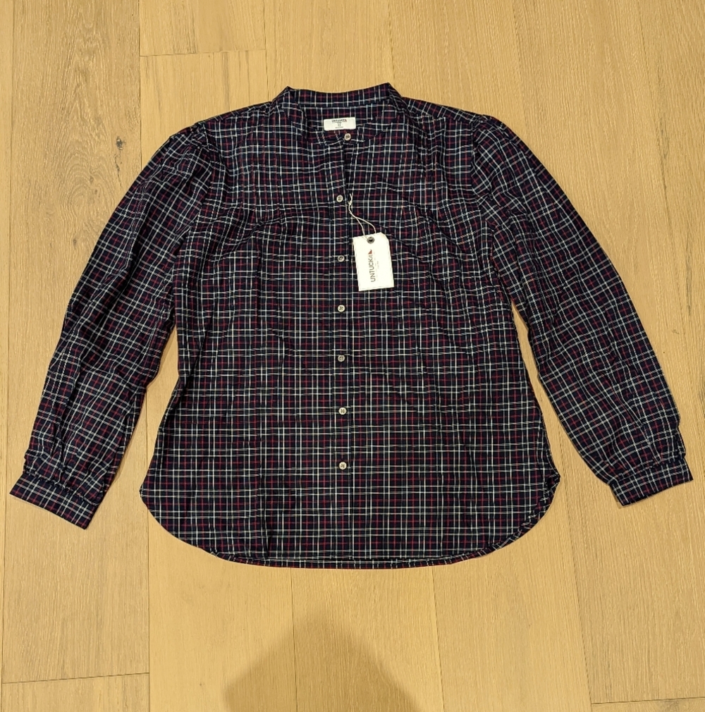 UNTUCKit Women's Button-Down Plaid Shirt in Navy, Red & White